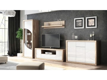 Komoda 4d1s PARIS P8 bílý lesk/dub Sanremo