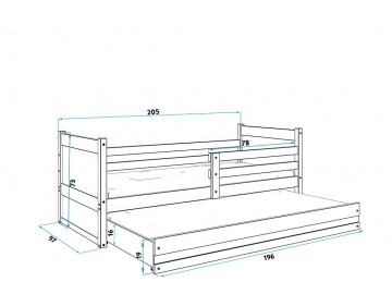 Postel s přistýlkou Riky II 90x200 borovice/zelená