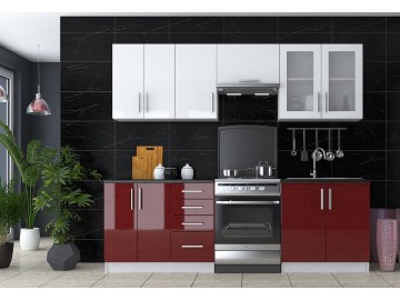 Kuchyně GLAMOUR 240 bordo/bílá metalic Kuchyně GLAMOUR 240 bordo/bílá metalic