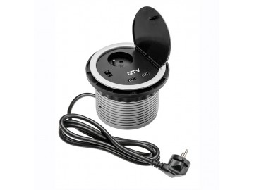 GTV  AE-BPW1U2UCH-80 Zásuvka stolní vestavná, 1x zásuvka, 2xUSB, přívodní