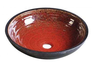 Sapho ATTILA keramické umyvadlo, průměr 44cm, tomatová červeň/petrolejová