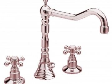 Sapho ANTEA tříprvková umyvadlová baterie s retro hubicí, s výpustí, růžové zlato Sapho ANTEA tříprvková umyvadlová baterie s retro hubicí, s výpustí, růžové zlato
