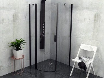 Polysan ZOOM LINE BLACK čtvrtkruhová sprchová zástěna 900x900mm, čiré sklo, levá