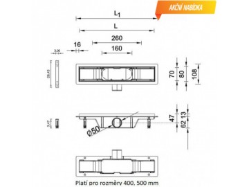 Olsen Spa Odtokový žlab STANDARDline BLACK - Černá , délka 500 mm , Harmony