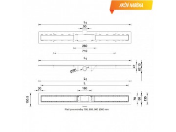 Olsen Spa Odtokový žlab STANDARDline BLACK - Černá , délka 700 mm, Harmony