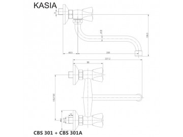 Mereo Vanová nástěnná baterie, Lila, 100 mm, bez příslušenství, chrom