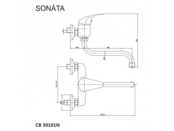 Mereo Dřezová nástěnná baterie, Sonáta, 150 mm, s ramínkem plochým rovným 210 mm, chrom