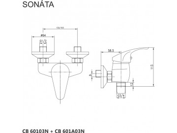 Mereo Nástěnná baterie do byt. jádra, Sonáta, 100 mm, s trubkovým ramínkem 330 mm, bez příslušentví, chrom