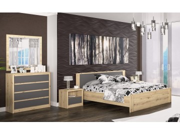 Sestava do ložnice DOMINIKA dub artisan/šedý (postel 160, 2x NS, komoda 4S)
