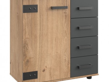 Komoda 1D4S LOMAZA 710 dubové prkna/šedá grafit
