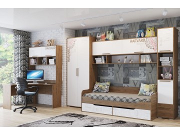 Postel 90x200 s ÚP HARVARD dub hickory/bílá/potisk