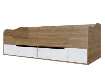 Postel 90x200 s ÚP HARVARD dub hickory/bílá/potisk