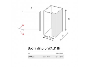 Sprchová stěna WALK IN, Novea, 35 x  200 cm, chrom ALU, sklo Čiré