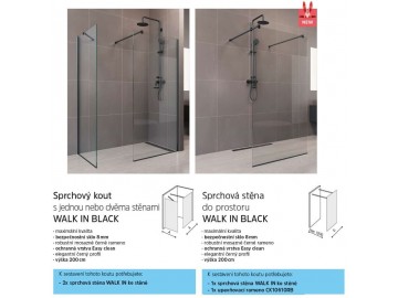 CK106xxHB_varianty.jpg Sprchová stěna WALK IN, Novea, 100 x 200 cm, black ALU, sklo Čiré