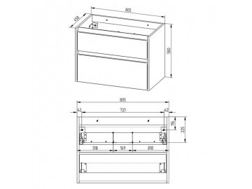 Opto, koupelnová skříňka, umyvadlo litý mramor, dub, 2 zásuvky, 810x580x458 mm