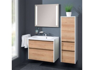 Opto, koupelnová skříňka, umyvadlo litý mramor, dub, 2 zásuvky, 810x580x458 mm
