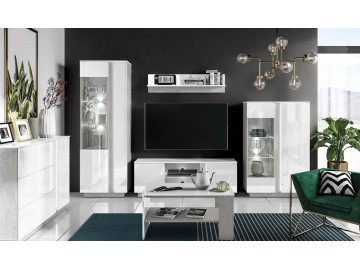 Televizní stolek RUBENS beton šedý/bílá lesk