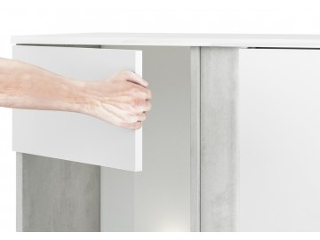 Vitrína nízká RUBENS beton šedý/bílá lesk