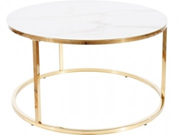 Konferenční stolek SABINE zlatý kov/ bílý mramor