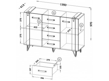 Komoda LODINE 05 2D4S dub wotan/beton