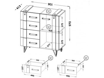 Komoda LODINE 06 1D4S dub wotan/beton