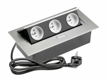 GTV  AE-PBC3GU-53 Zásuvky stolní 3X zásuvka, přívodní kabel, ALUMINIUM