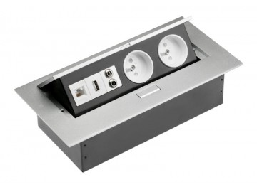 GTV  AE-PB02GU-53 Zásuvky stolní, 2x zásuvka, USB, AUDIO IN/OUT (MINIJACK)