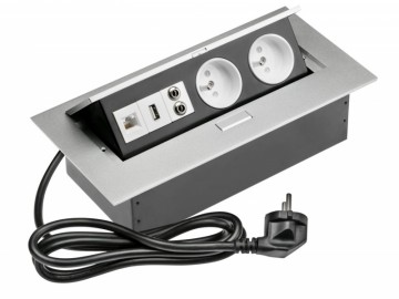 GTV  AE-PBC2GU-53 Zásuvky stolní, 2x zásuvka, USB, AUDIO IN/OUT (JACK), IN