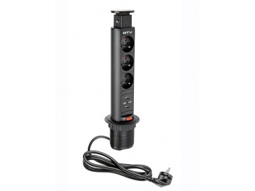 GTV  AE-BPW3U60U-20 Zásuvka stolní vestavná 60mm, 3x zásuvka, 2x USB, čern