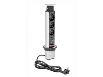 GTV  AE-BPW3U60U-80 Zásuvka stolní vestavná 60mm, 3x zásuvka, 2x USB, stří