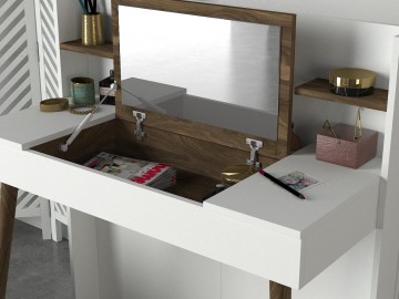 Toaletní stolek s panelem a zrcadlem PEDRO bílá/ořech