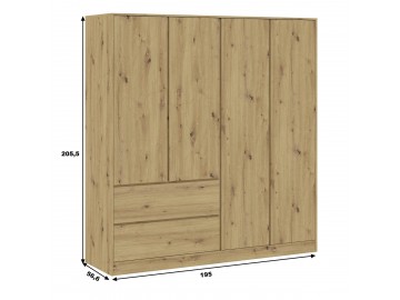 Šatní skříň 4D2S BURELA dub artisan