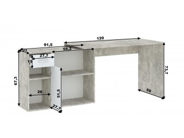 Psací stůl 1D1S SORIA beton/bílá