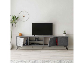 FARNESE, TV stolek, retro šedá / bílý Carrara