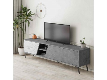 FARNESE, TV stolek, retro šedá / bílý Carrara
