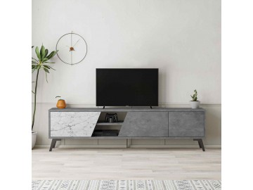 FARNESE, TV stolek, retro šedá / bílý Carrara