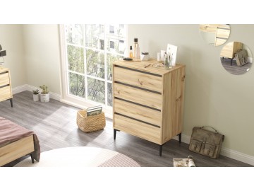 GENTRY moderní komoda se 4 zásuvkami, barva dub Left/šedá