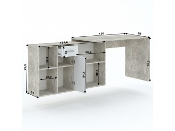 Pracovní stůl rozkládací MURET beton/bílá