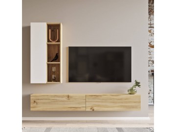 PUKA závěsná TV sestava, barva dub Left + bílá