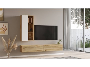 PUKA závěsná TV sestava, barva dub Left + bílá