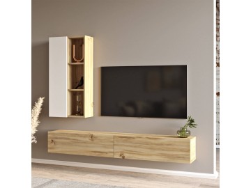 PUKA závěsná TV sestava, barva dub Left + bílá