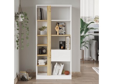 SIMUNA regál, barva bílá + dub Left