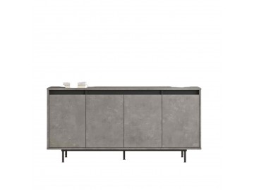 PORUM moderní komoda 4-dveřová, barva beton/černá