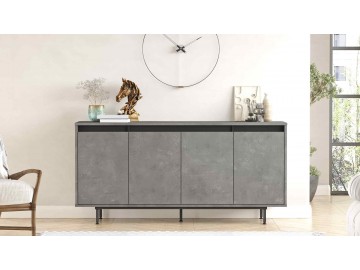 PORUM moderní komoda 4-dveřová, barva beton/černá
