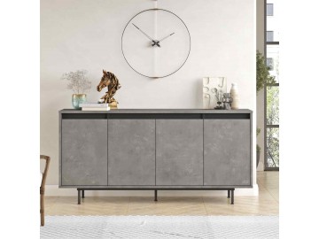 PORUM moderní komoda 4-dveřová, barva beton/černá