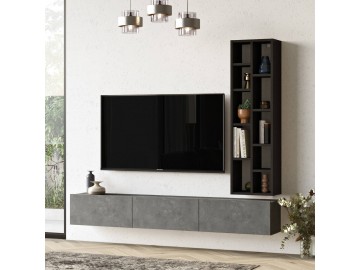 AMARIUS závěsná TV skříňka, barva beton + černá