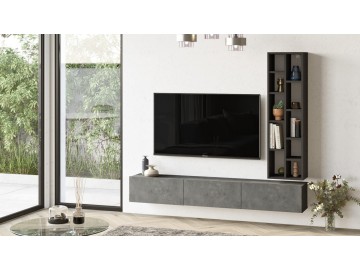 AMARIUS závěsná TV skříňka, barva beton + černá