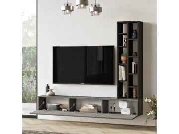 AMARIUS závěsná TV skříňka, barva beton + černá