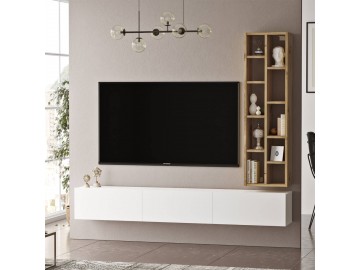 AMARIUS závěsná TV skříňka s regálem, barva dub Left + bílá