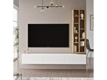 AMARIUS závěsná TV skříňka s regálem, barva dub Left + bílá